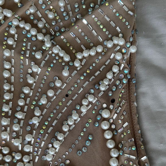 Elegant Beaded Dress in Tan - Picture 4 of 12